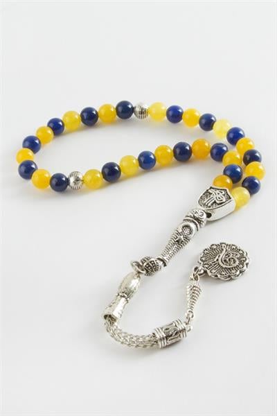 Sarı Lacivert Ceyt Doğaltaş Tesbih 6 mm