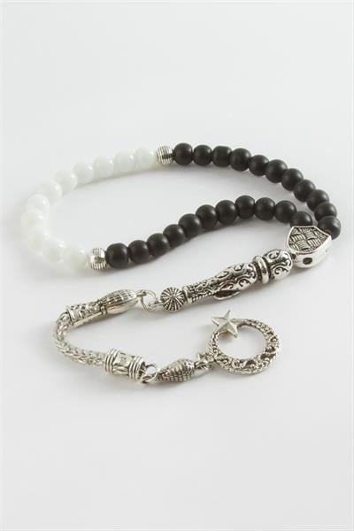 Siyah Beyaz Mat Onix Ceyt Doğaltaş Tesbih 6 mm