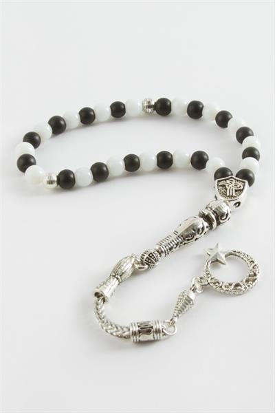 Siyah Beyaz Mat Onix Ceyt Doğaltaş Tesbih 6 mm