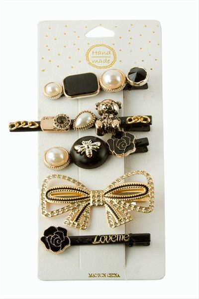 Taşlı Kelebek İnci Pens Toka 5 Adet