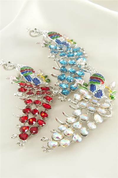 Tavus Kuşu Mineli Taşlı Broş