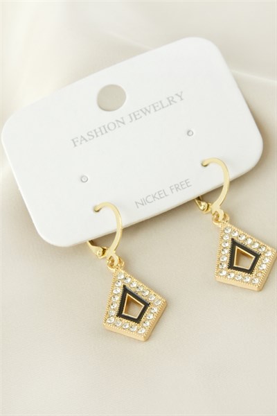 Üçgen Taşlı Metal Küpe