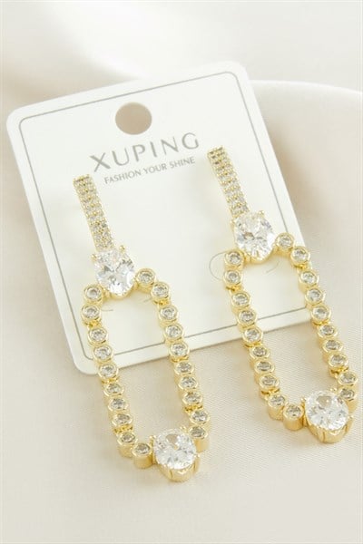 Xuping Oval Zirkon Taşlı Lüks Çelik Küpe
