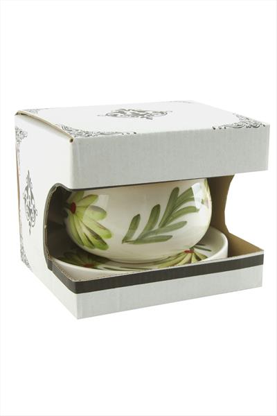 Yaprak Desenli Seramik Tabaklı Kupa