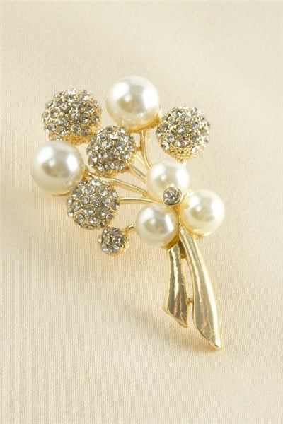 Yaprak İnci Taşlı Broş