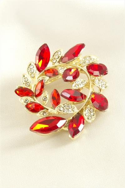 Yaprak Kristal Taşlı Broş