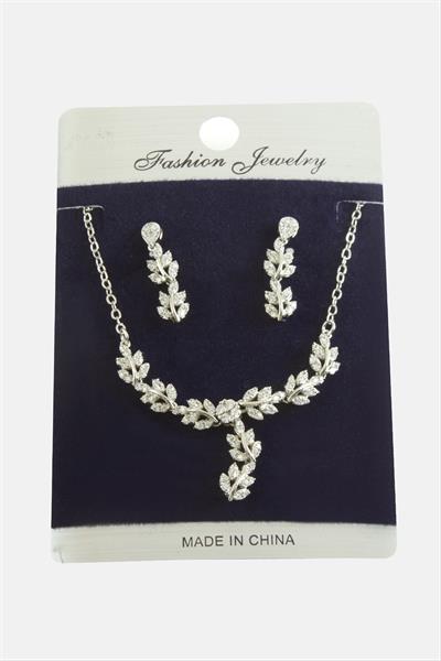 Yaprak Zirkon Taşlı Set Kolye