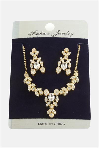 Yaprak Zirkon Taşlı Set Kolye