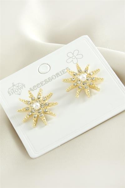 Yıldız İnci Taşlı Metal Küpe