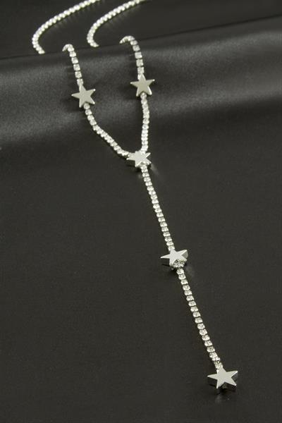 Yıldız Şerit Taşlı Çelik Y Kolye