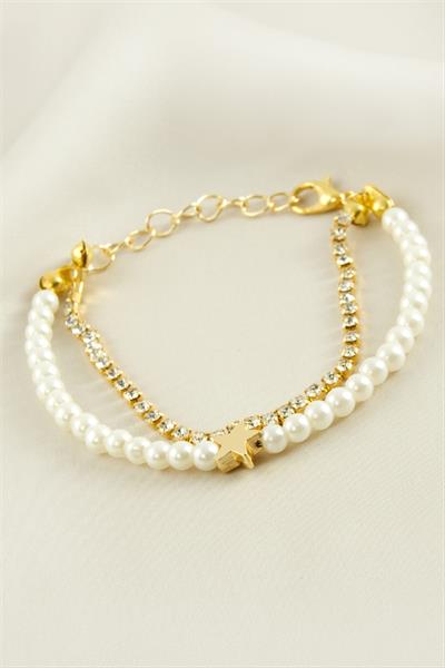 Yıldız Şerit Taşlı İnci Bileklik