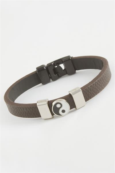 Ying Yang Kaliteli Suni Deri Bileklik