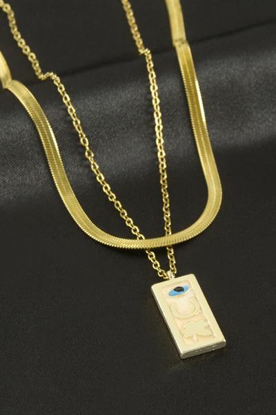 Yonca Göz Hilal İkili Çelik Kolye