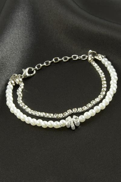 Yonca Şerit Taşlı İnci Bileklik