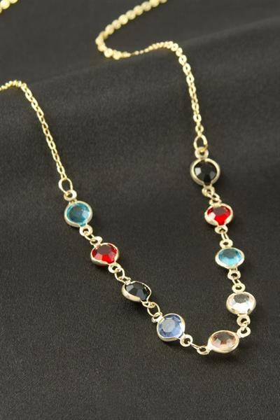 Yuvarlak Kristal Taşlı Kolye