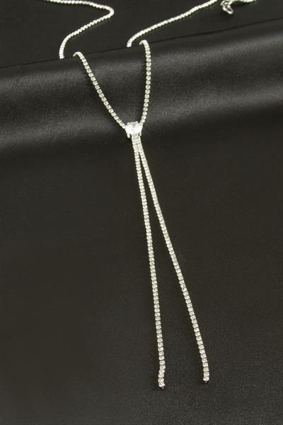 Yuvarlak Şerit Taşlı Çelik Y Kolye