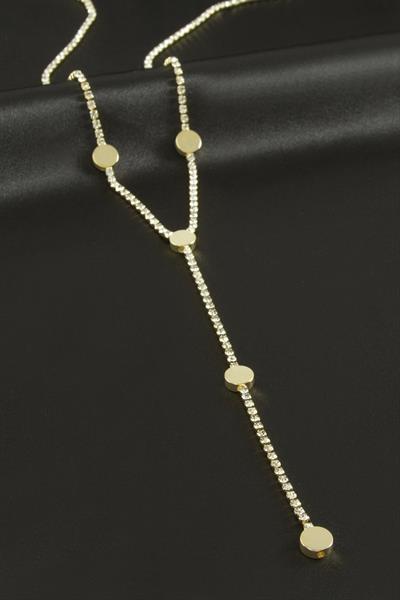 Yuvarlak Şerit Taşlı Çelik Y Kolye