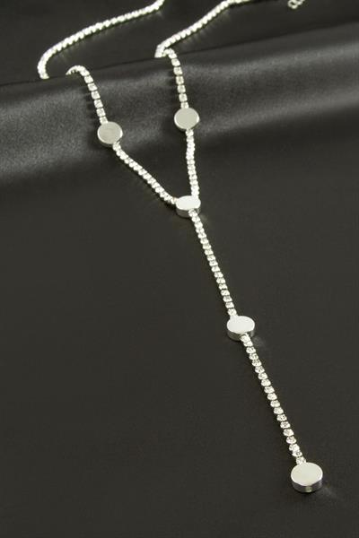 Yuvarlak Şerit Taşlı Çelik Y Kolye