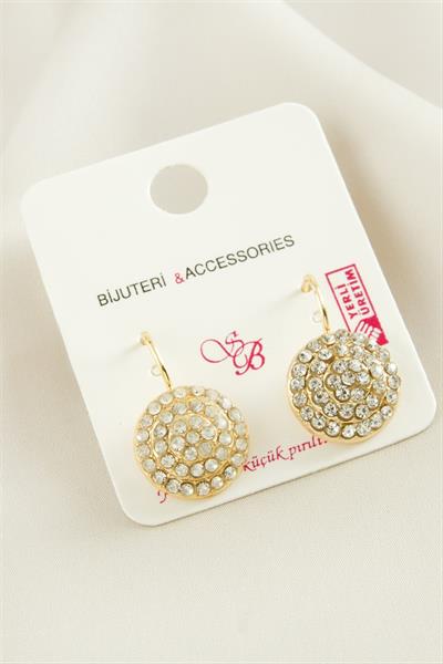 Yuvarlak Taşlı Klipsi Küpe