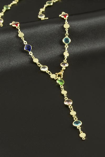 Yuvarlak Zirkon Taşlı Çelik Y Kolye