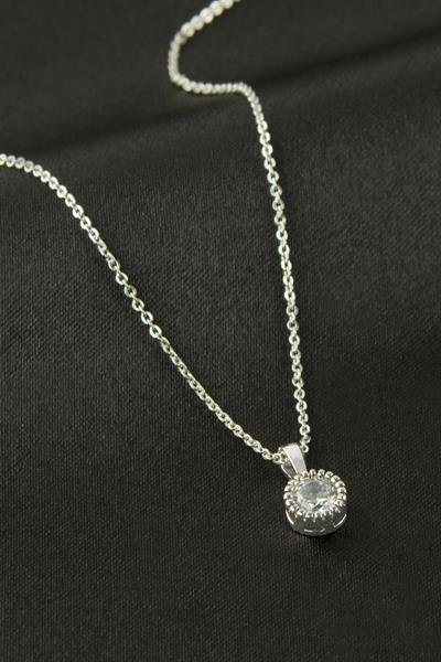 Yuvarlak Zirkon Tek Taşlı Kolye