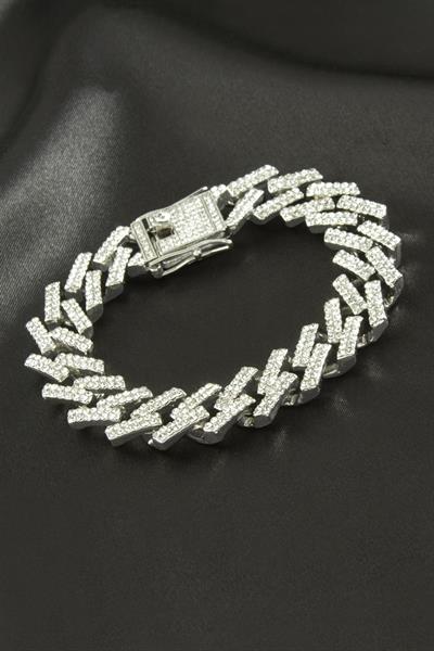 Chain Zikzak Zincir Zirkon Taşlı Lüks Çelik Bileklik