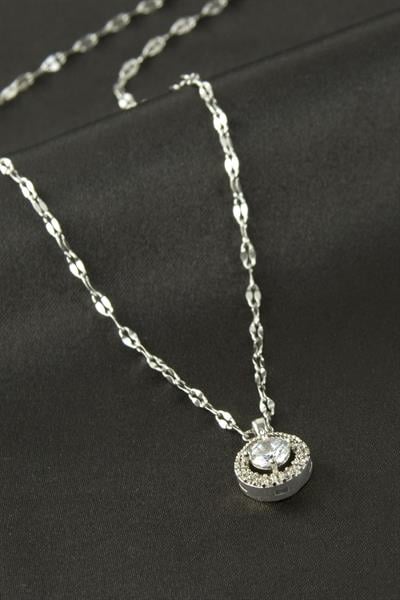 Zirkon Tek Taşlı Kolye