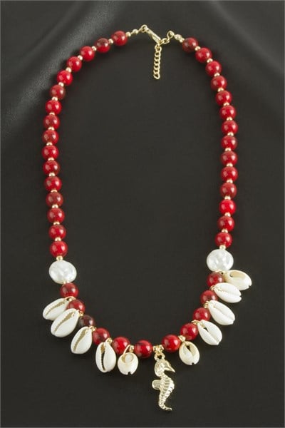 Zr Model Deniz Atı İstiridye Doğaltaşlı Kolye