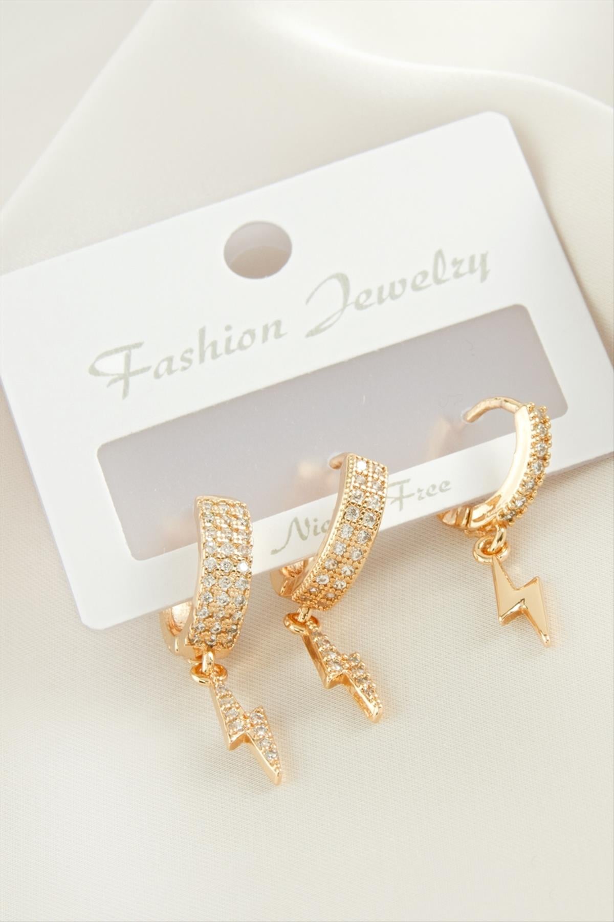 3 Adet Şimşek Zirkon Taşlı Küpe