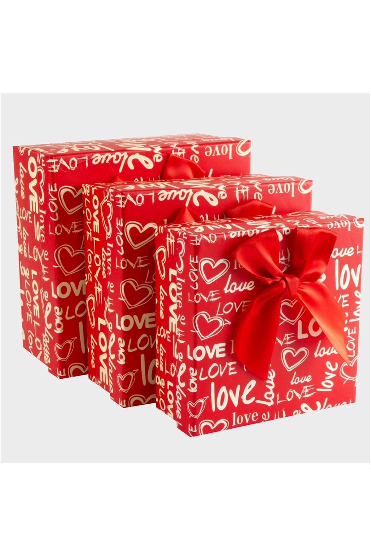 3'lü Love Yazılı Kalp Hediye Kutusu