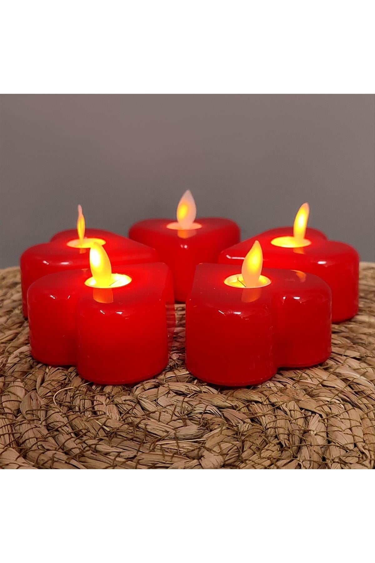 5 Adet Kalp Şekilli Işıklı Mum