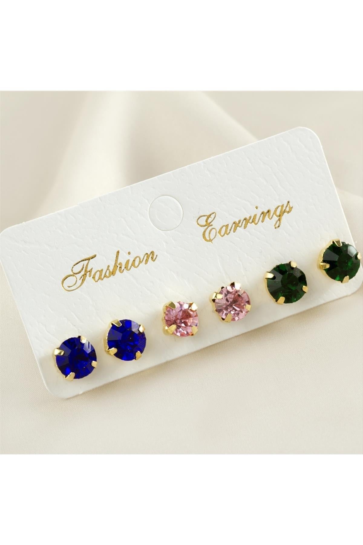 6 Adet Tek Taşlı Küpe