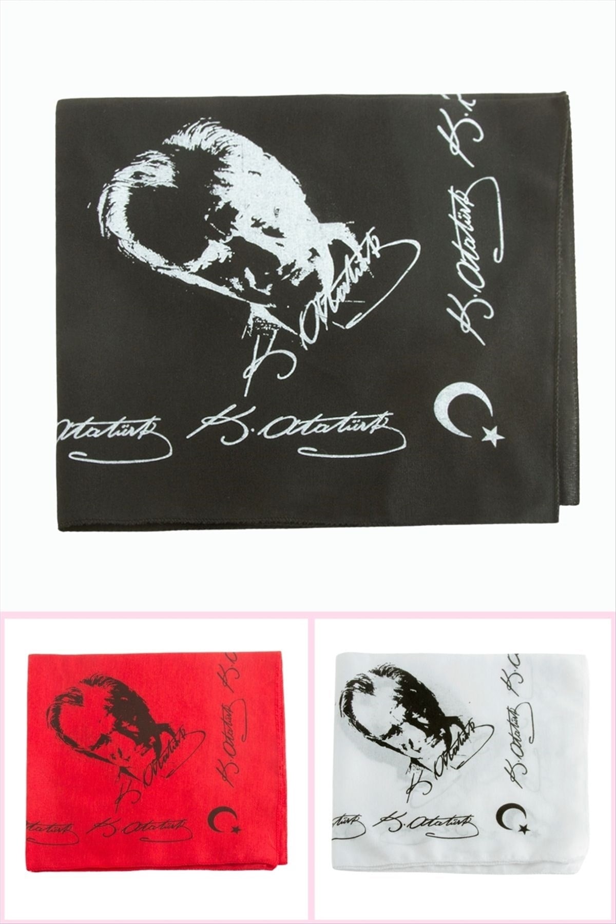 Atatürk İmzalı Desenli Keten Bandana 50*50