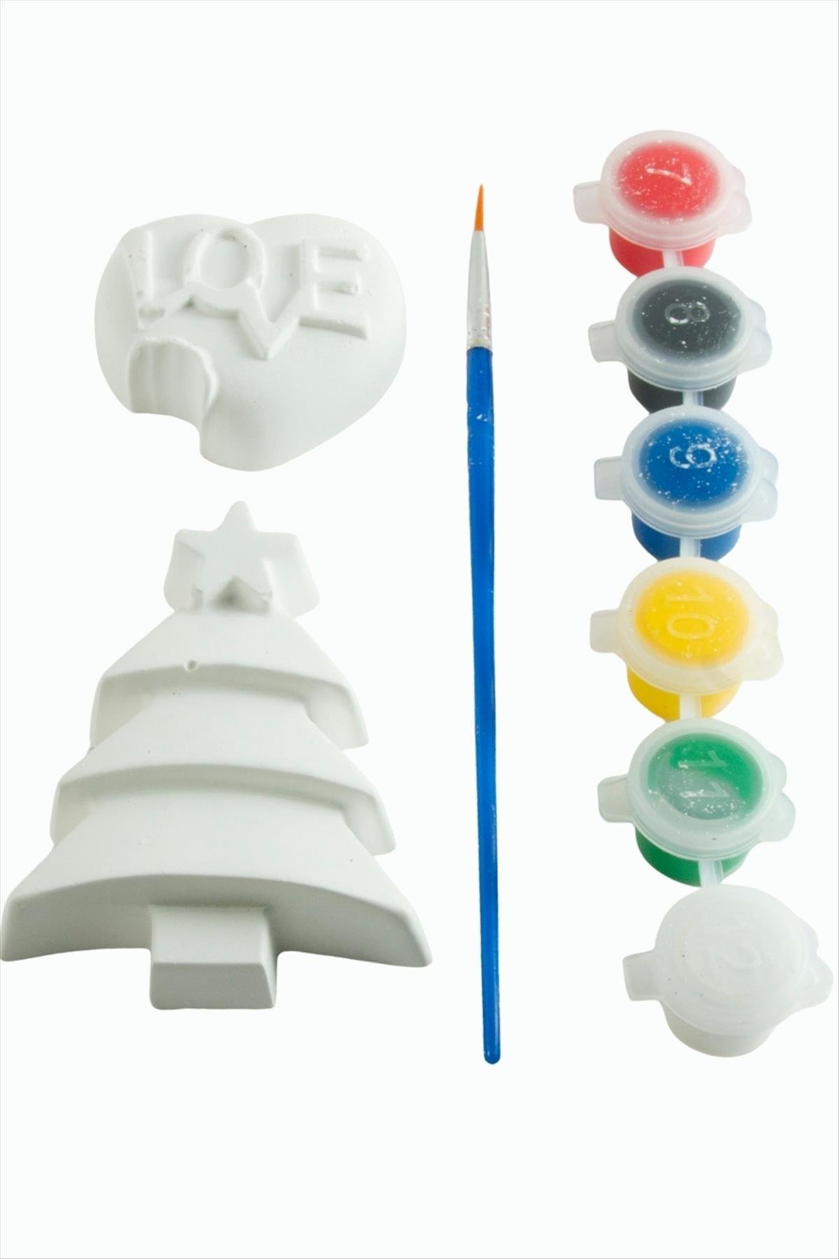 Çam Ağacı Kalp Taş Boyama Seti