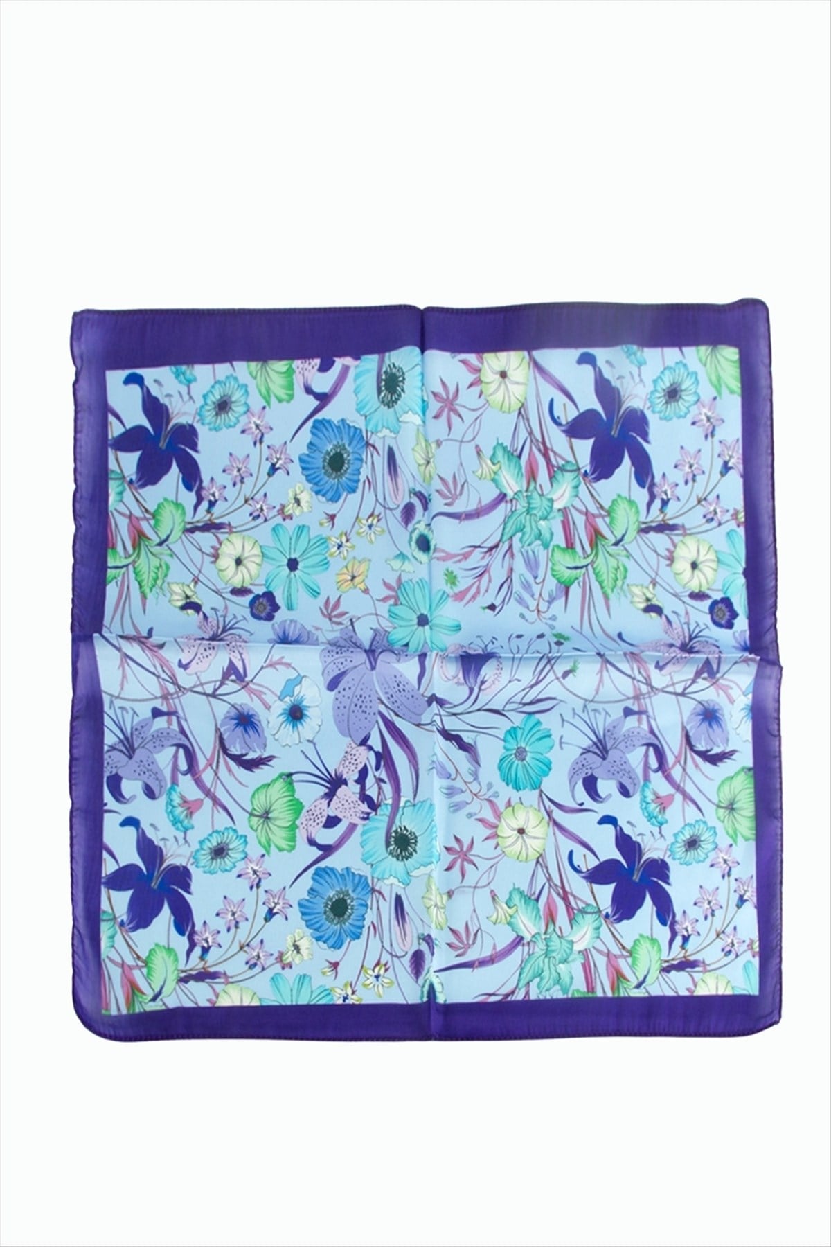 Çiçek Desenli Mor Renkli Zr Şifon Fular 50*50 cm