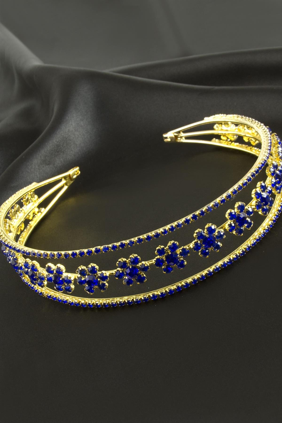 Çiçek Lüks Taşlı Gelin Tacı