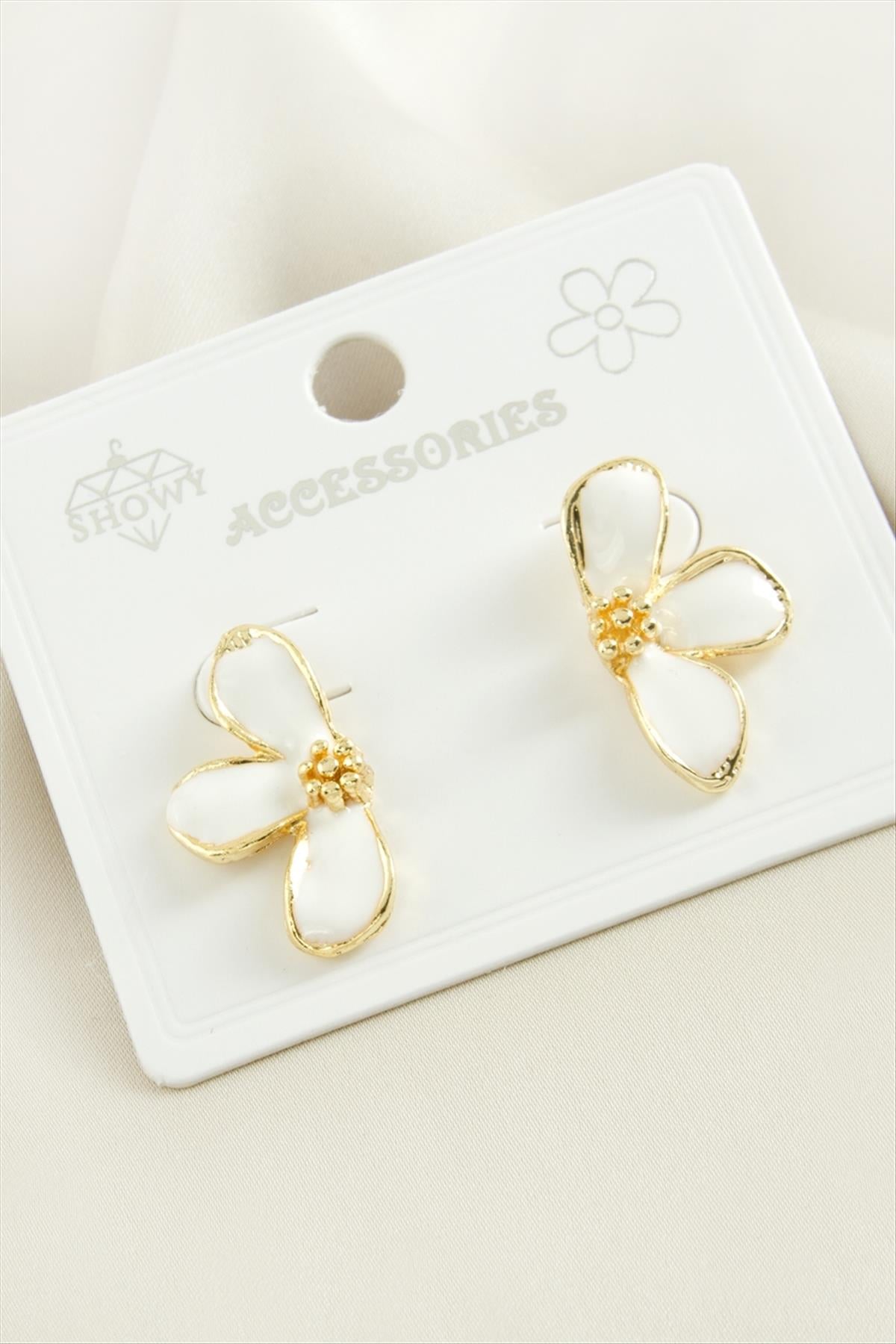 Çiçek Mineli Metal Küpe