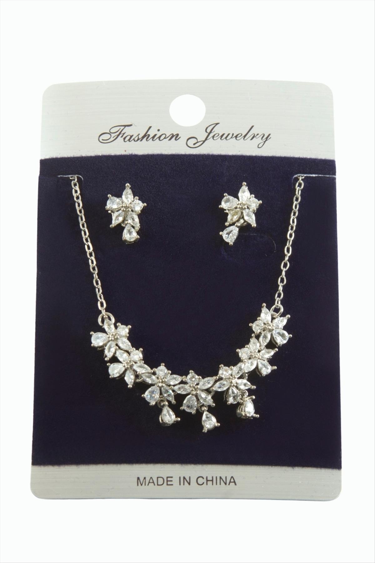 Çiçek Zirkon Taşlı Set Kolye