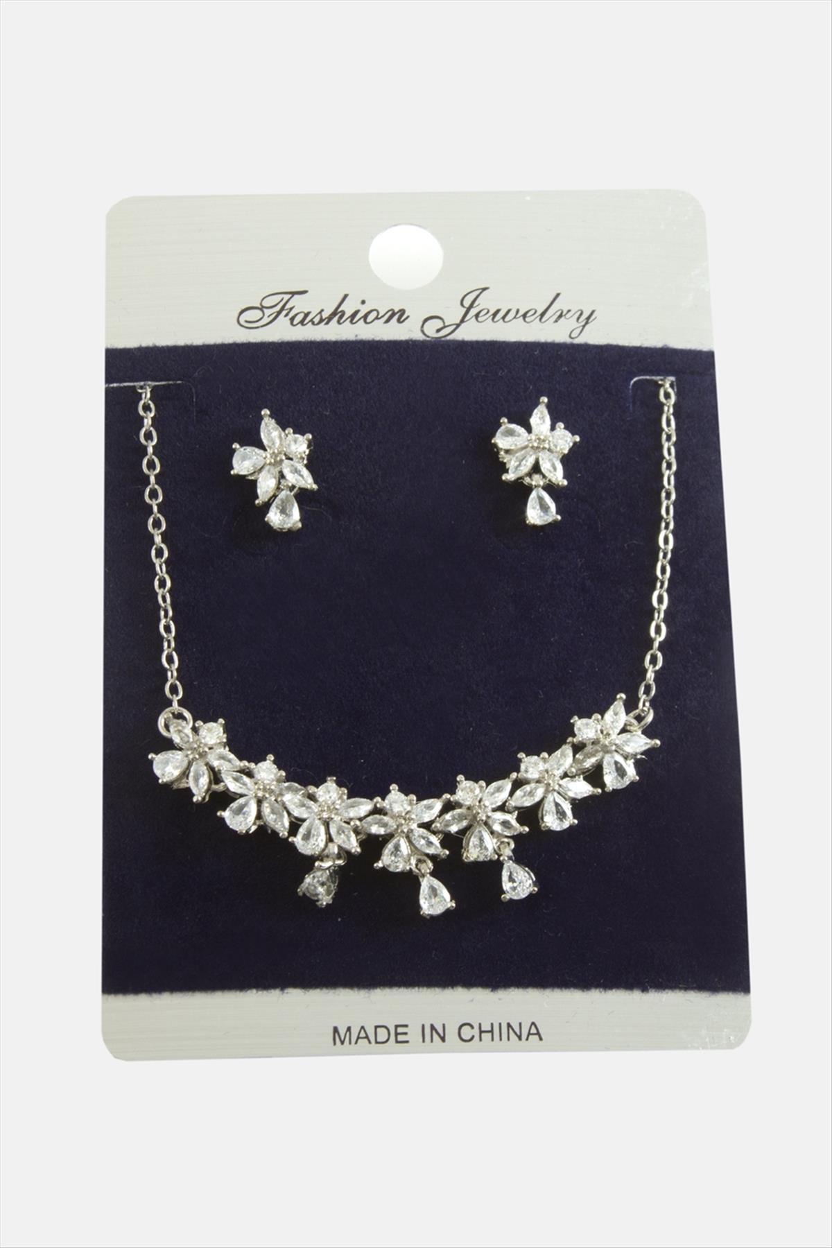 Çiçek Zirkon Taşlı Set Kolye