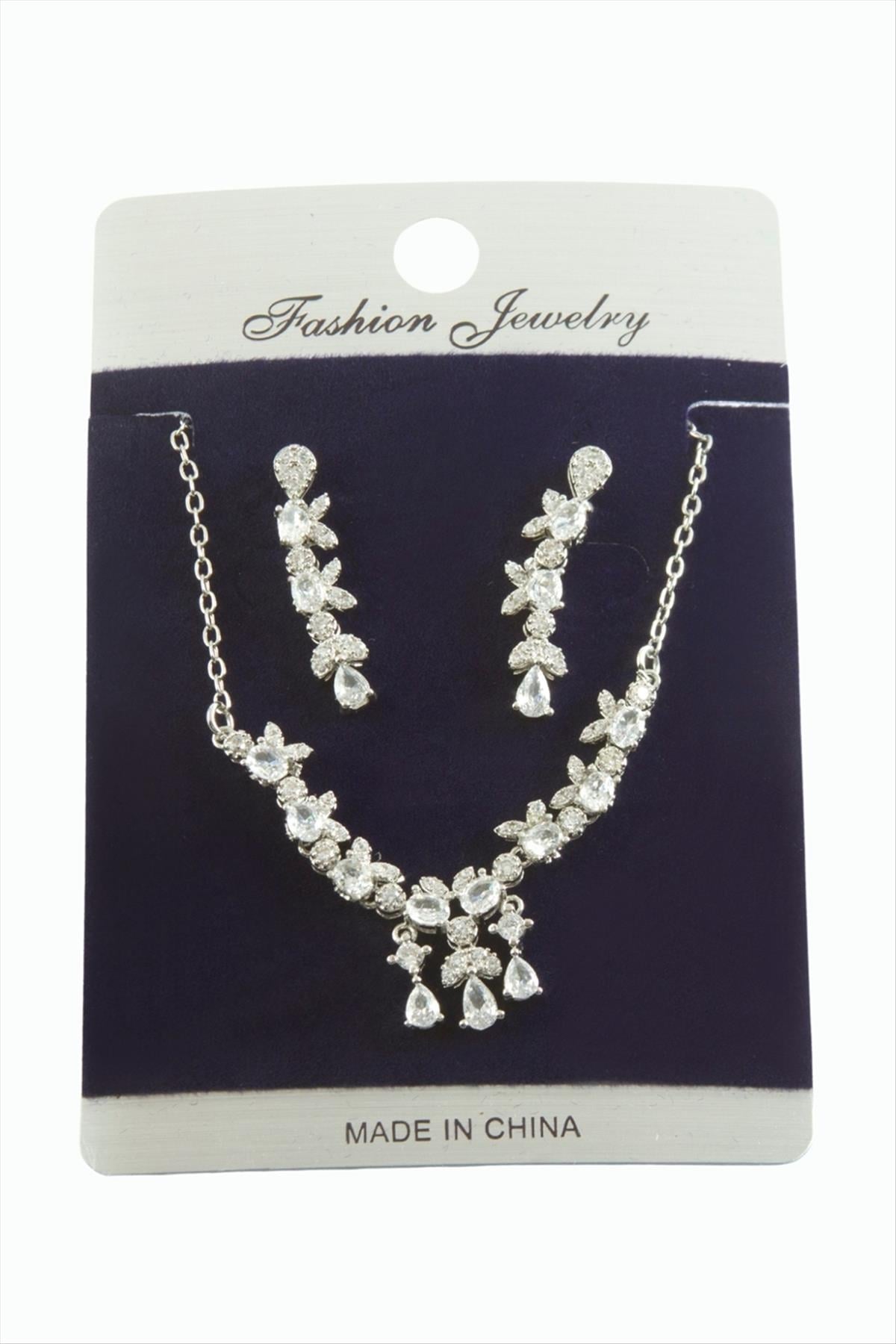 Çiçek Zirkon Taşlı Set Kolye