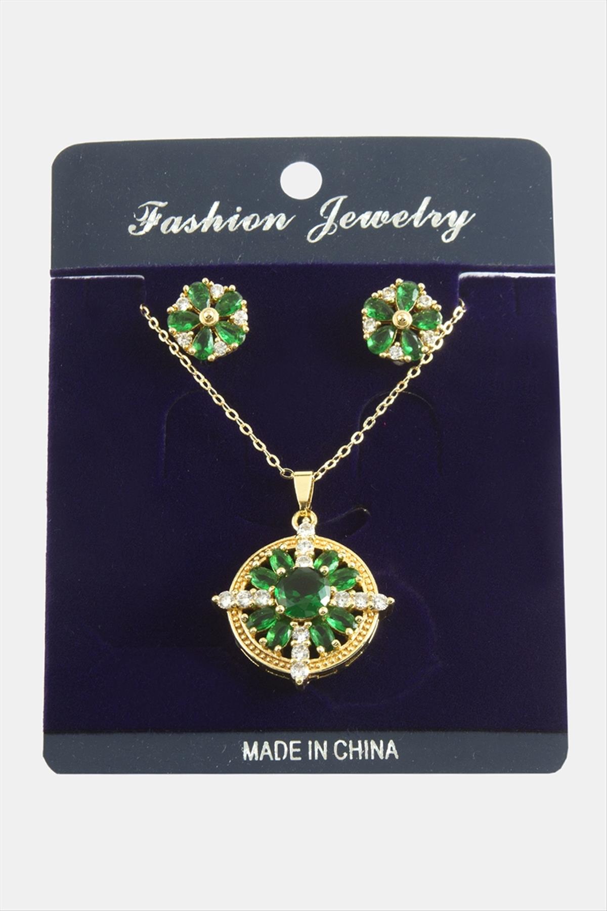 Çiçek Zirkon Taşlı Set Kolye