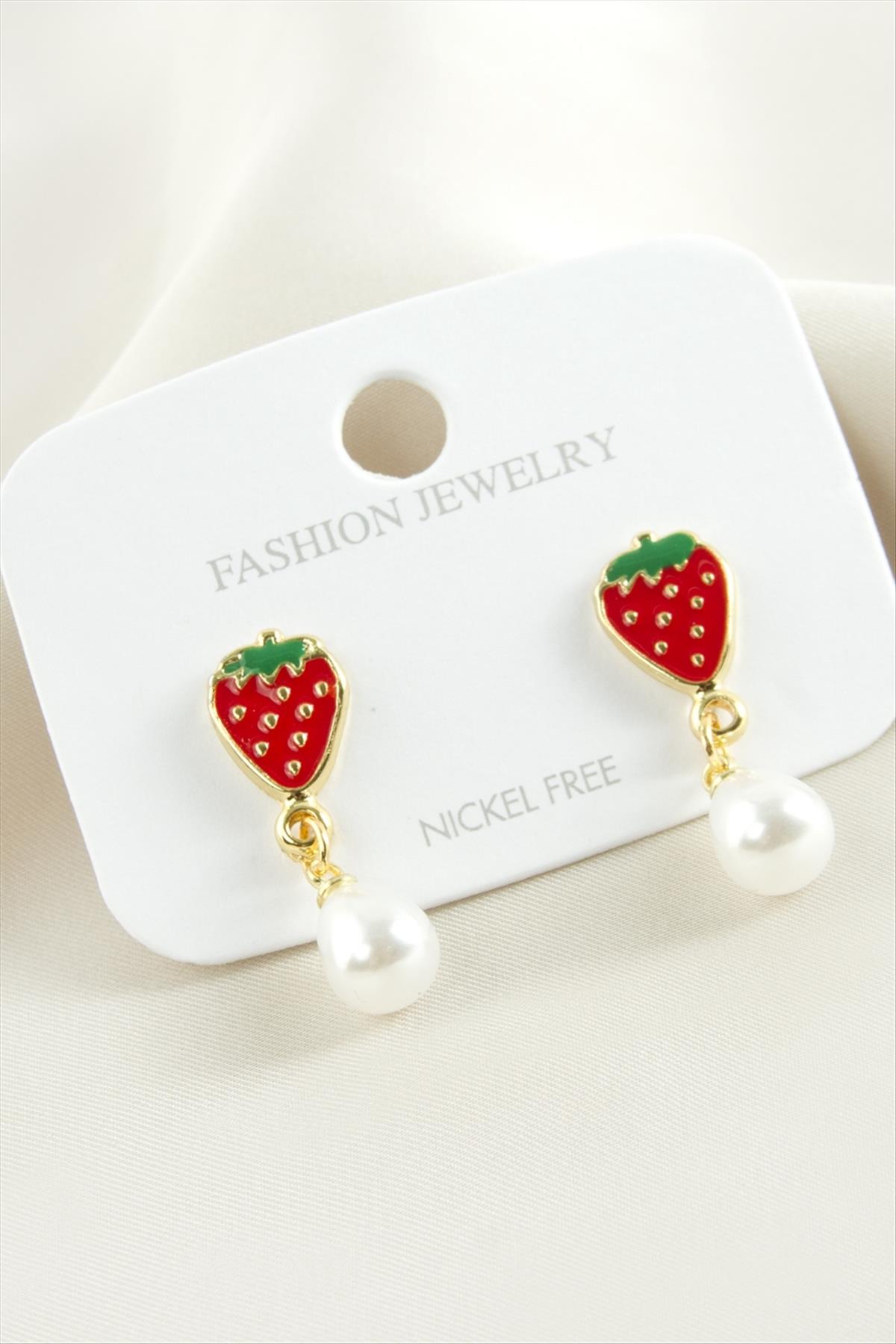 Çilek Mineli İnci Küpe