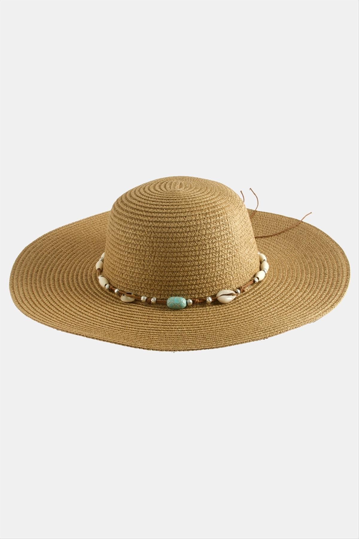 Etnik Boncuklu Hasır Şapka