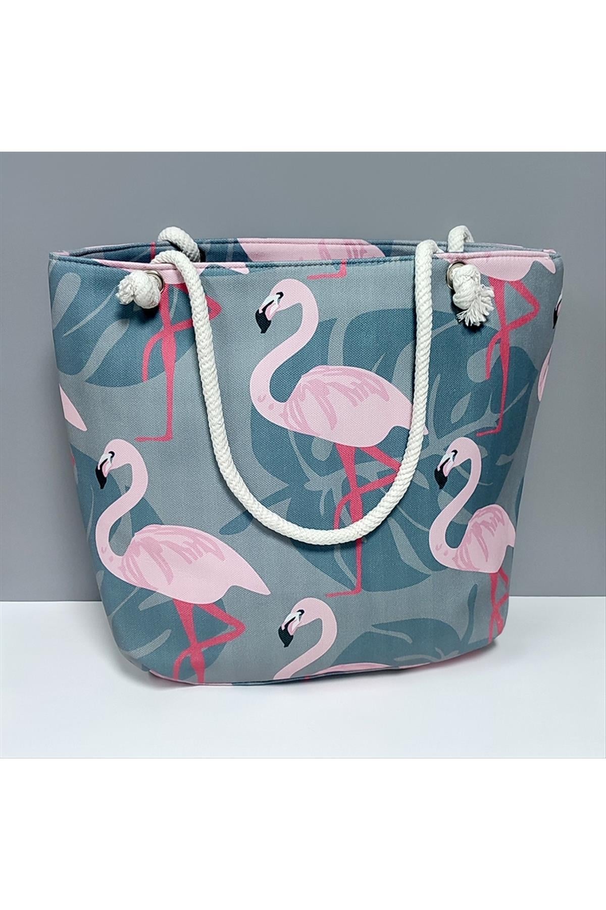 Flamingo Desenli Plaj Çantası