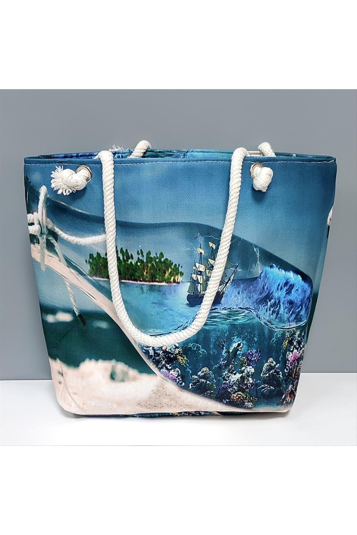 Gemi Desenli Plaj Çantası