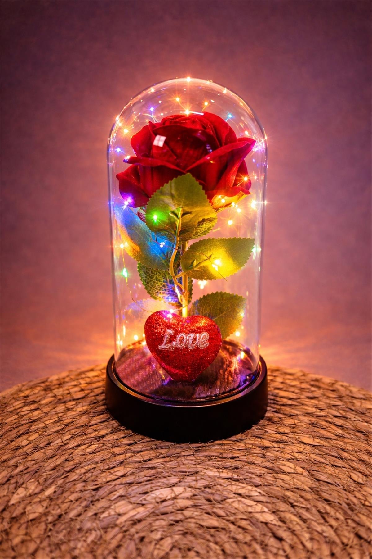 Gül Işıklı Led Fanus