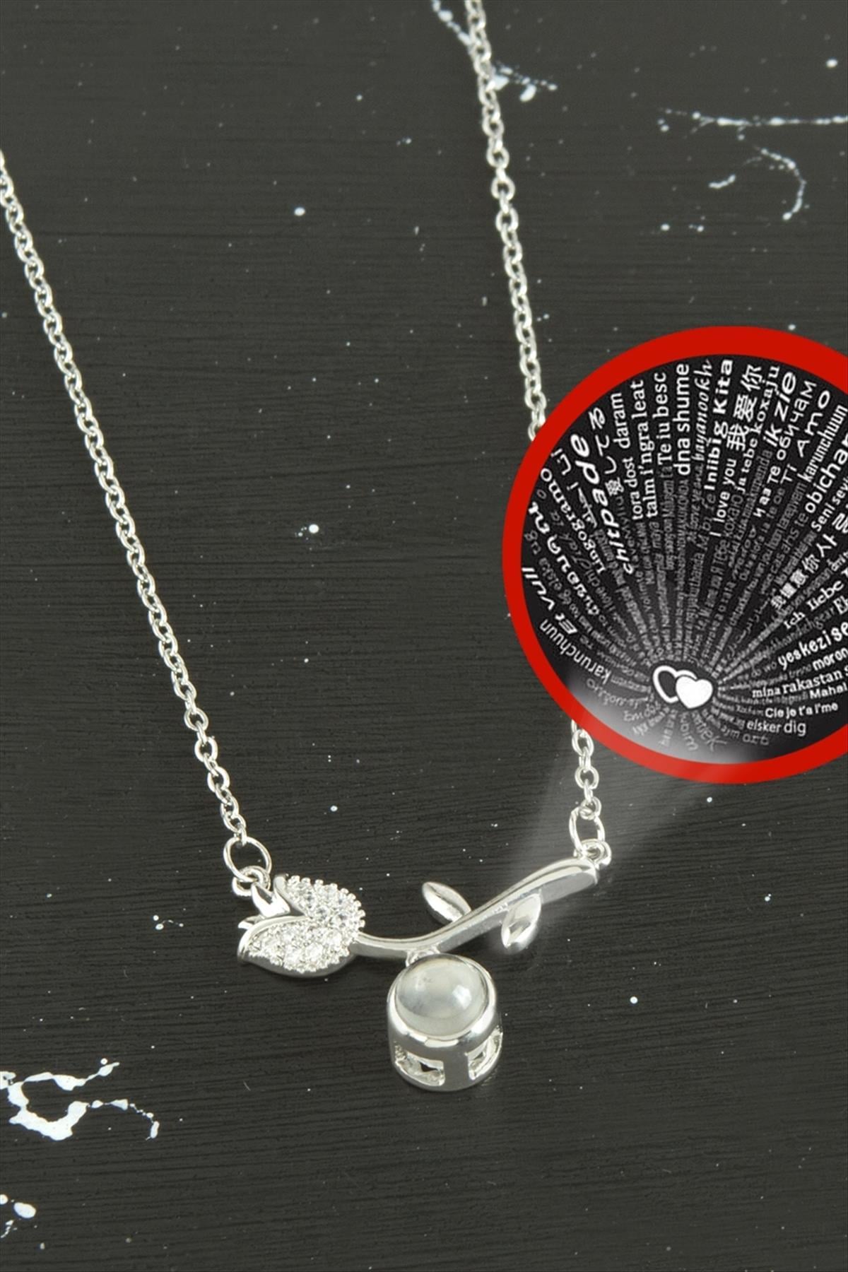 Gül Lüks Çelik Kolye 100 Dilde Seni Seviyorum