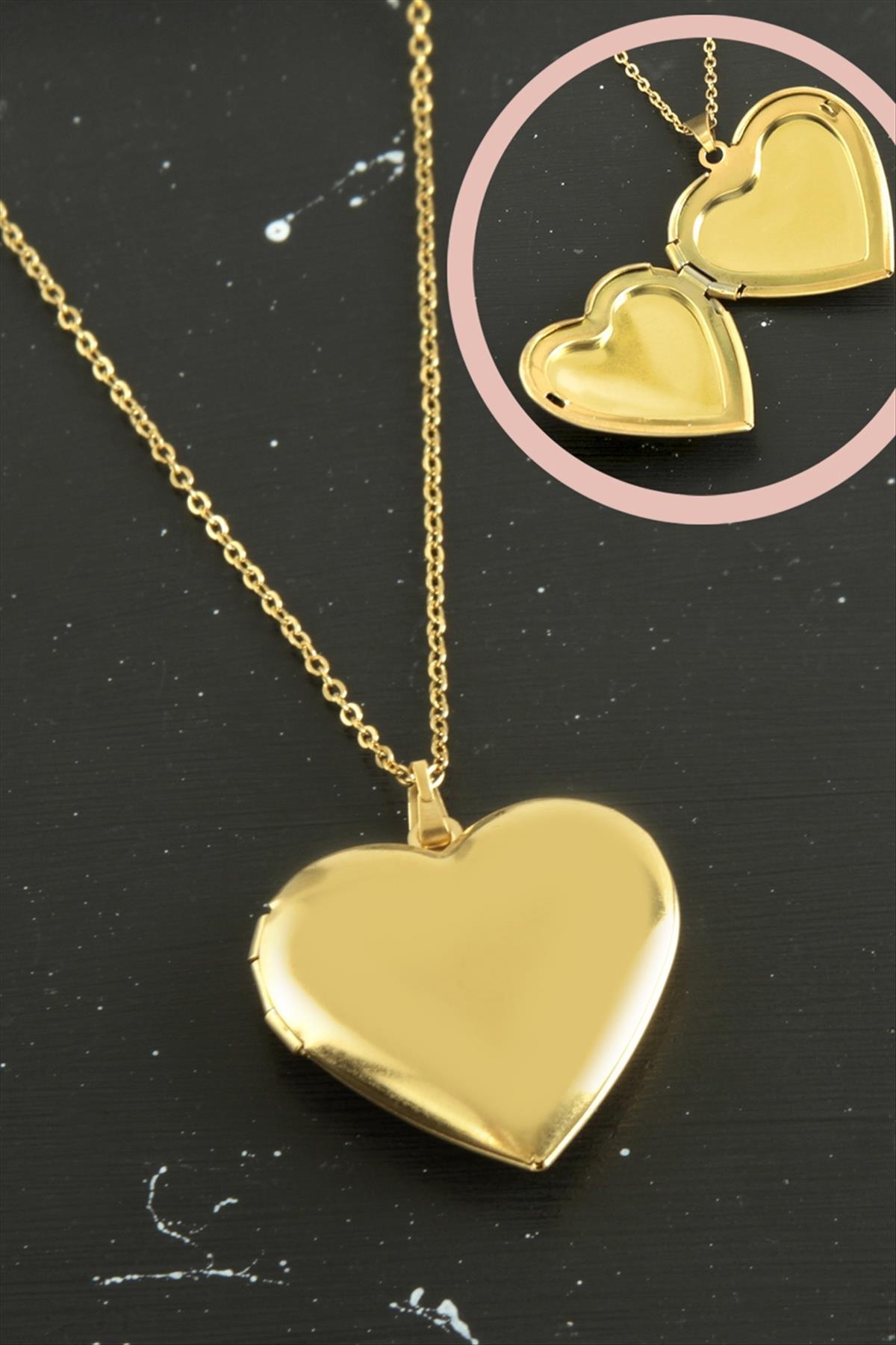 Kalp Kapaklı Çelik Kolye