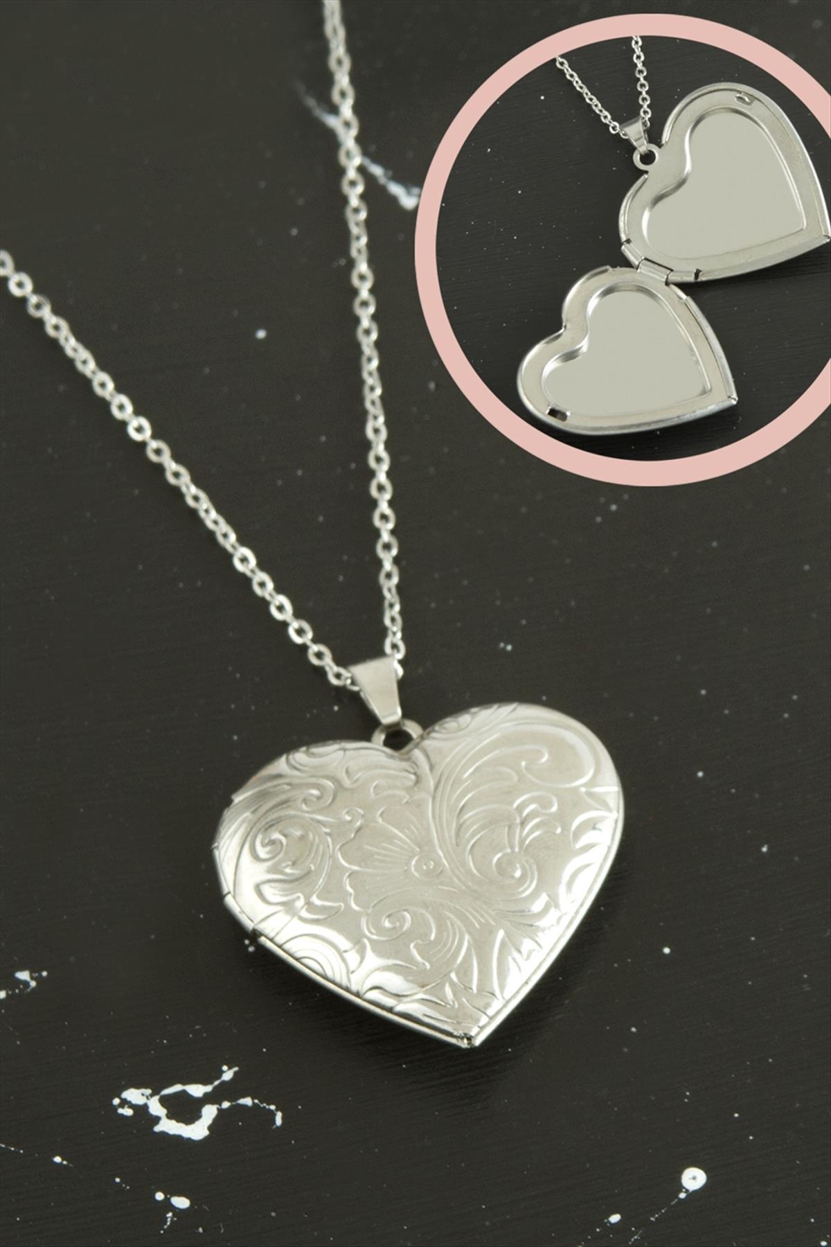 Kalp Kapaklı Çelik Kolye