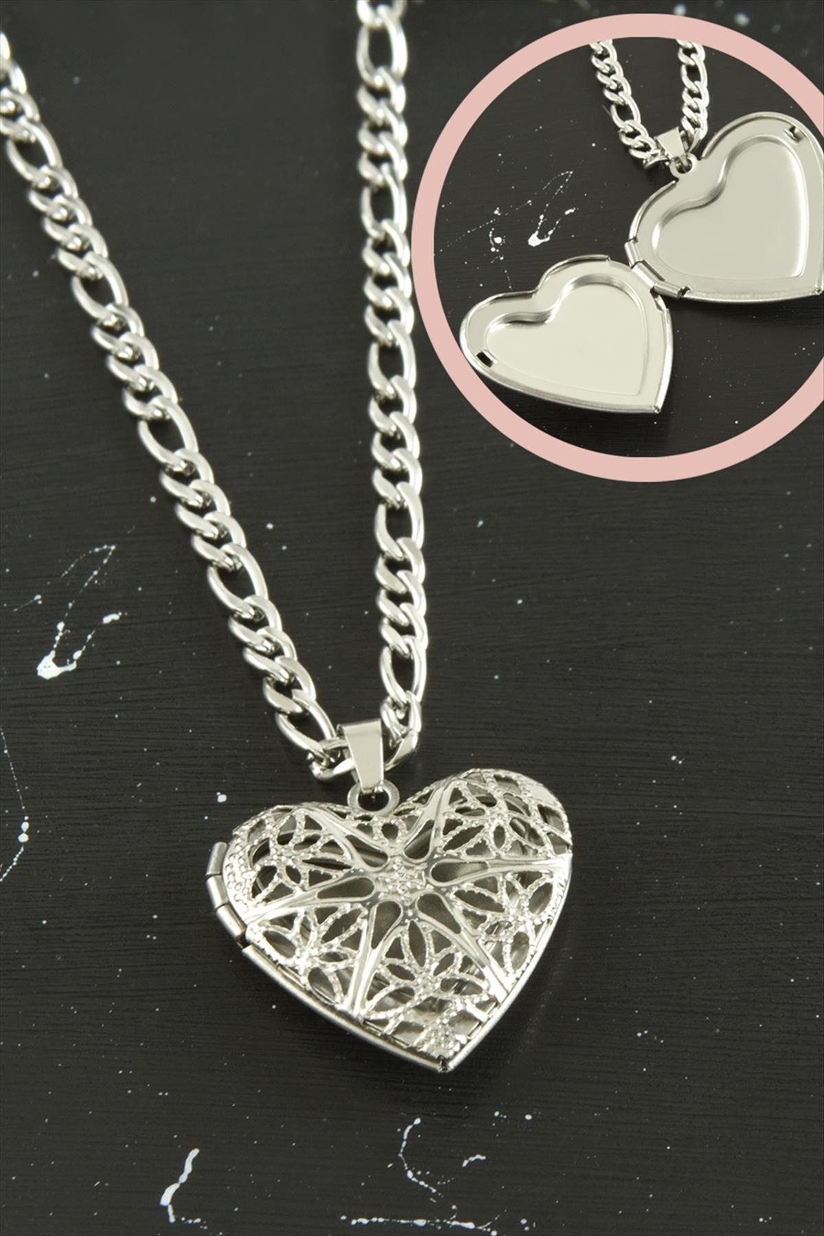 Kalp Kapaklı Çelik Kolye